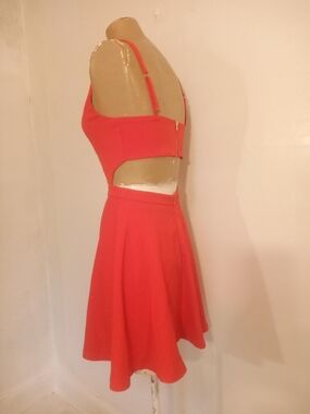 ANGL Red Cutout Circle Skirt Dress